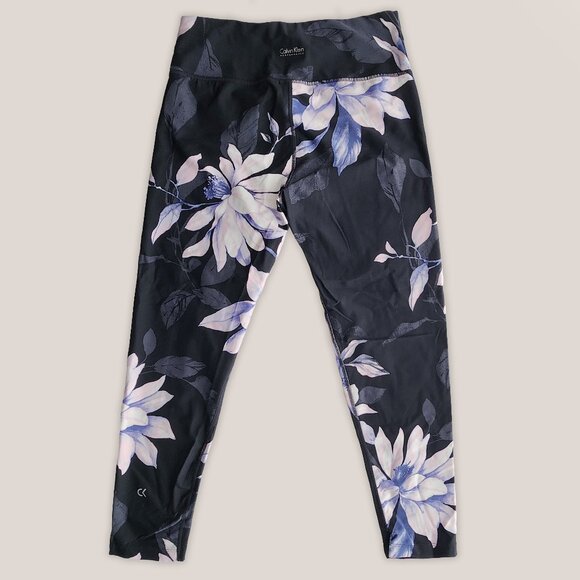 Calvin Klein Performance Floral Leggings, Flowers Black Cropped Pants - Picture 3 of 5